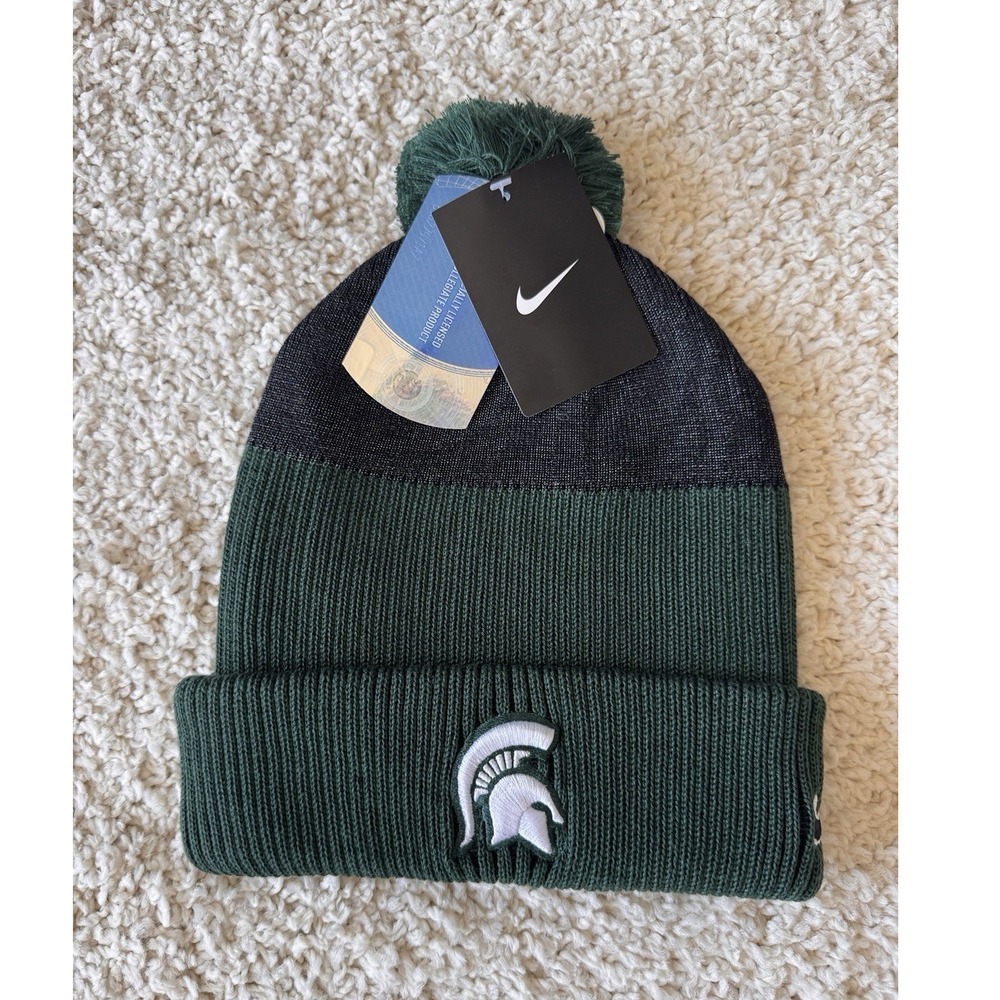 Nike Michigan State Spartans Beanie Unisex OS Green New Pom Cuffed Knit Hat
